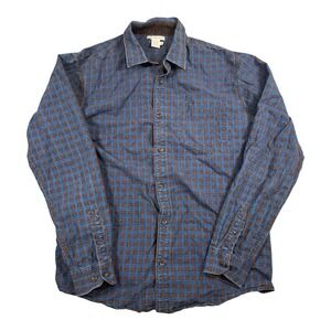 Carbon 2 Cobalt Long Sleeve Button Up Shirt Cotton‎ Blue Brown Checks Men's M